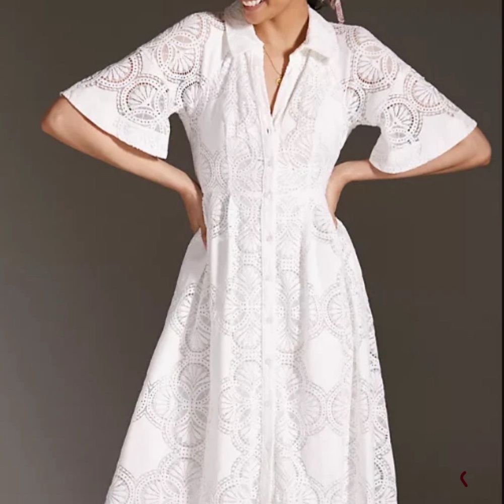 Anthropologie White Lace Midi eyelet Dress 0 2